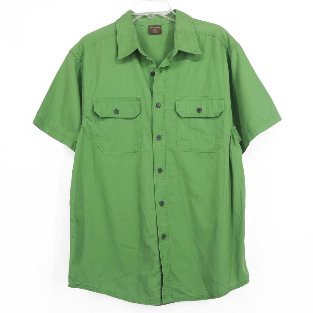 Great Outdoors Men's Green Button Up Outdoor Work Short Sleeve Shirt Size Medium